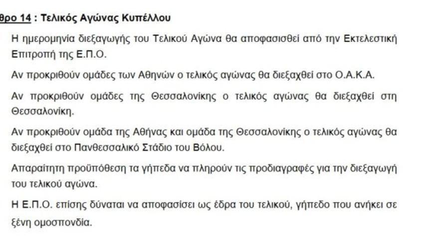 Τελικός κυπέλλου: Τι αναφέρει η… περιβόητη προκήρυξη